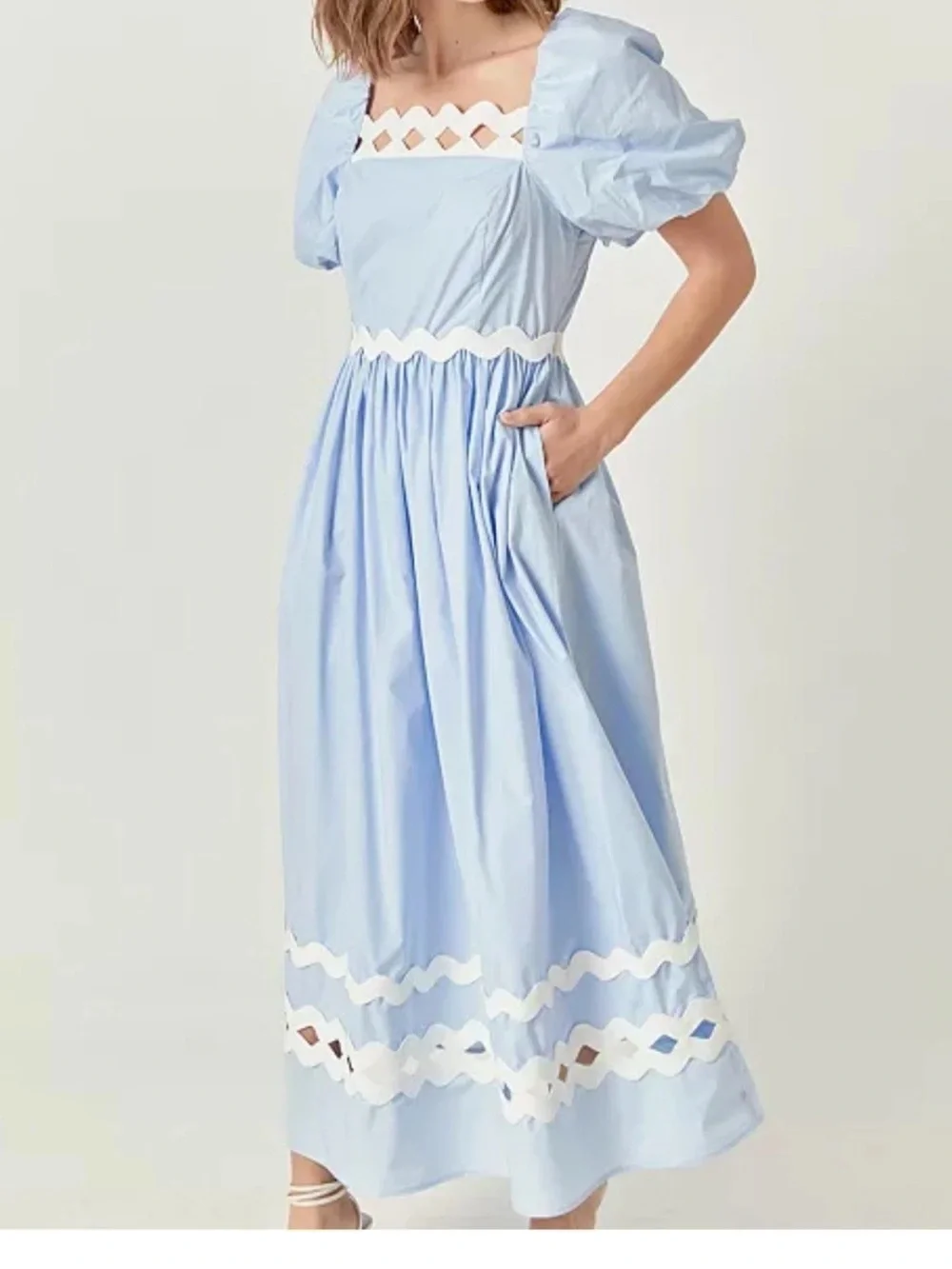 English Factory Women's Scallop-Trim Cotton Midi Dress S - Picture 3 of 7